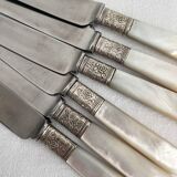 6 antique mother-of-pearl and silver-plated metal knives