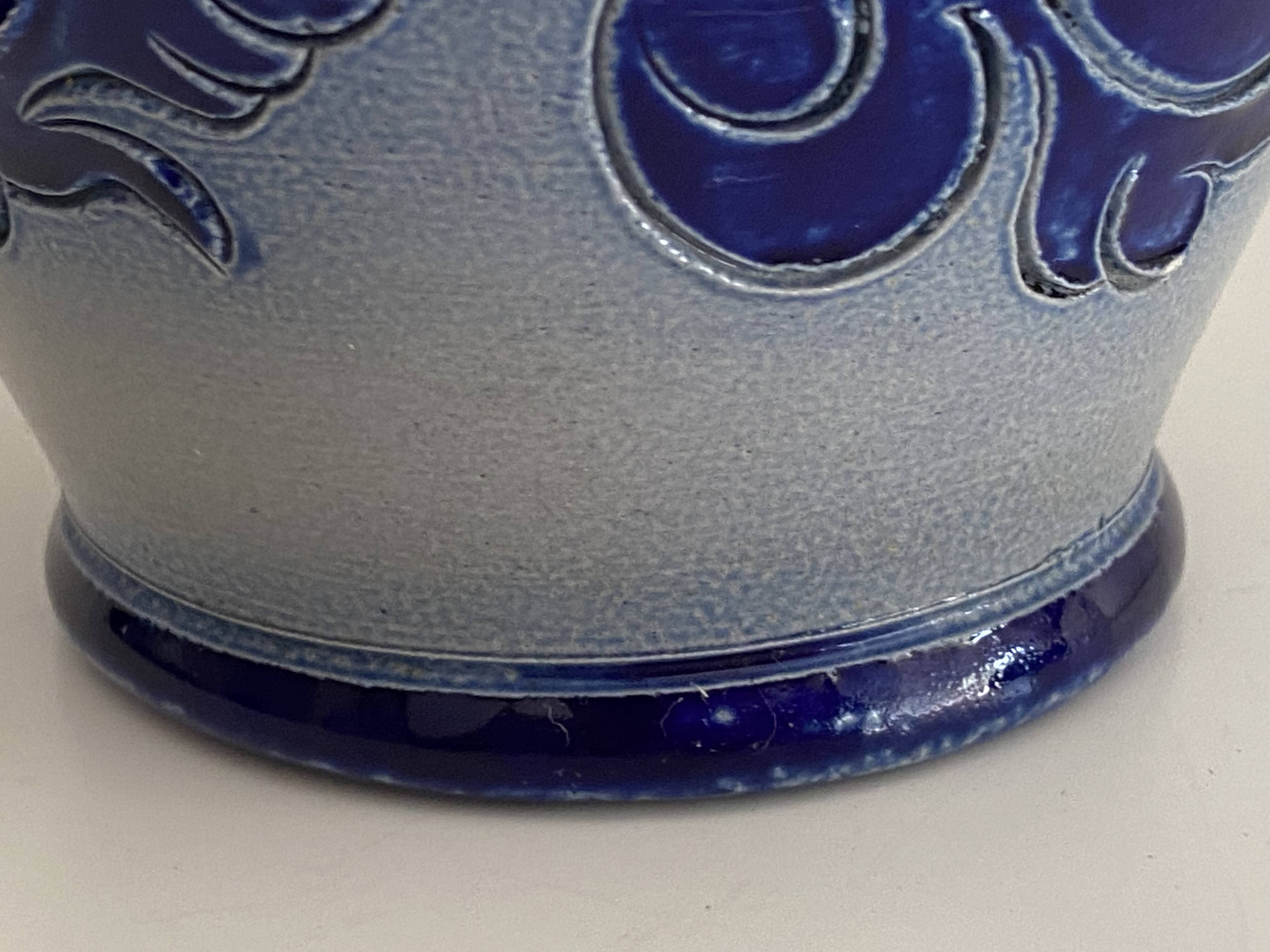 Antique Small Glazed Stoneware Vase, Chiseled, Alsace, Bestchdorf, Signed