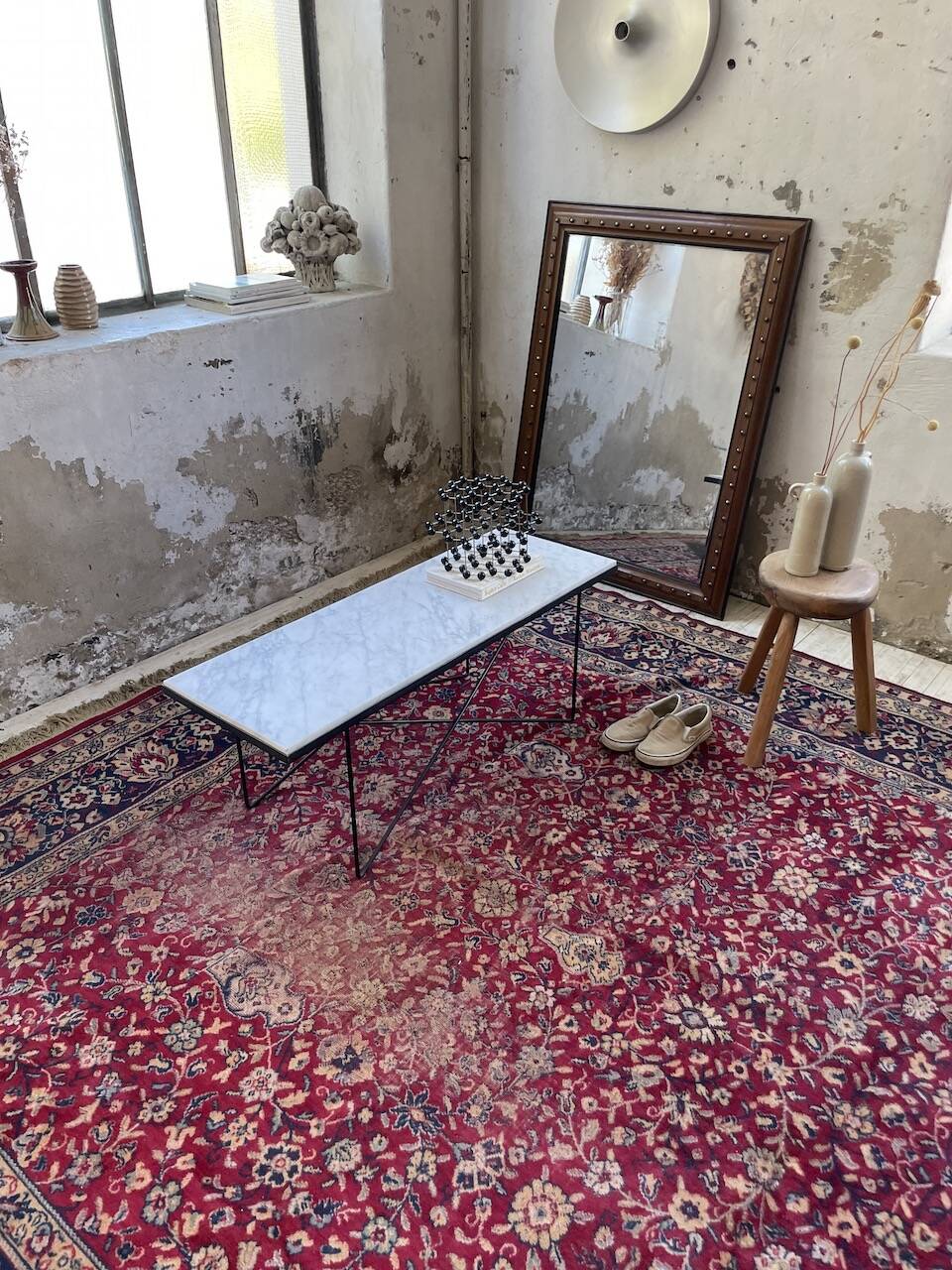 50s coffee table in metal and marble