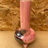 Antique Pink Ceramic Vase Glazed Black Decor Vintage