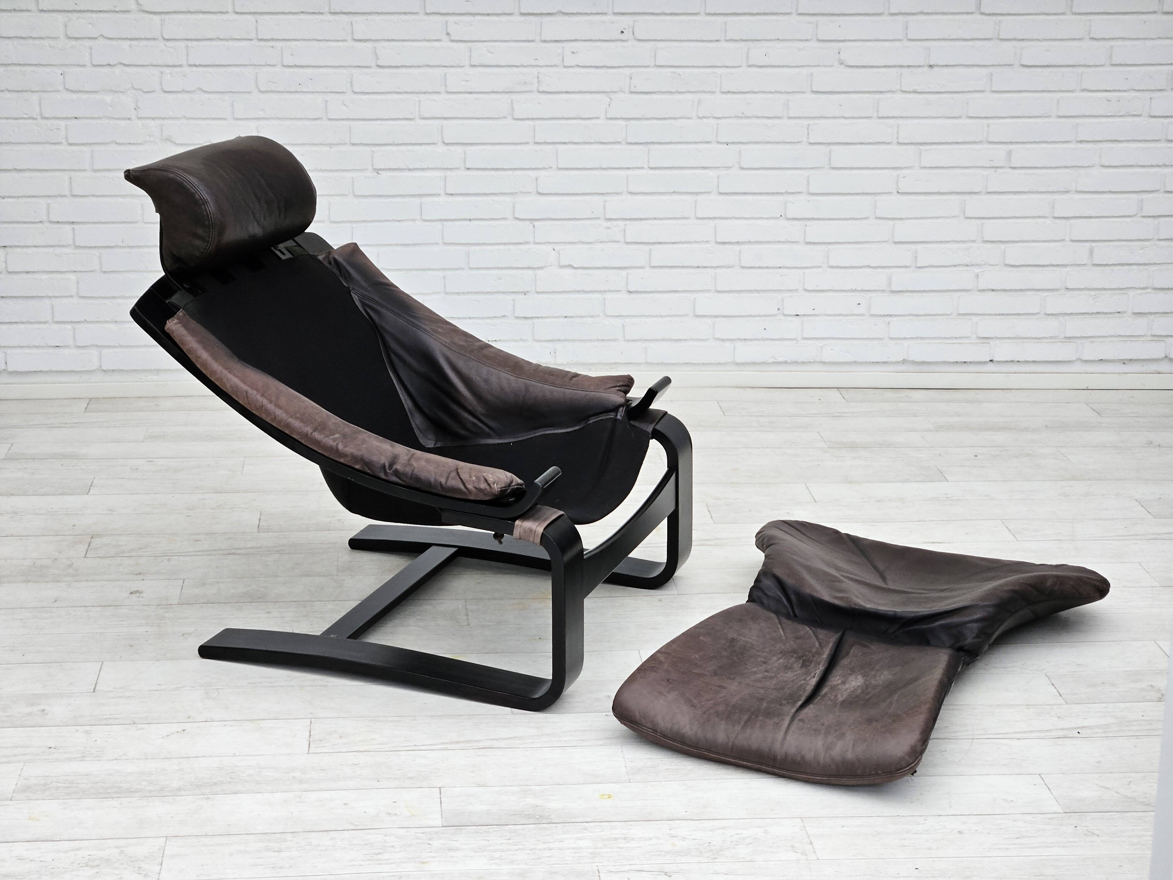 Chaise longue kroken, années 1970, design suédois par ake fribyter pour nelo, état d'origine.