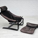 Chaise longue kroken, années 1970, design suédois par ake fribyter pour nelo, état d'origine.