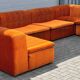 Large Mid Century sectional sofa of 6 elements in orange velvet