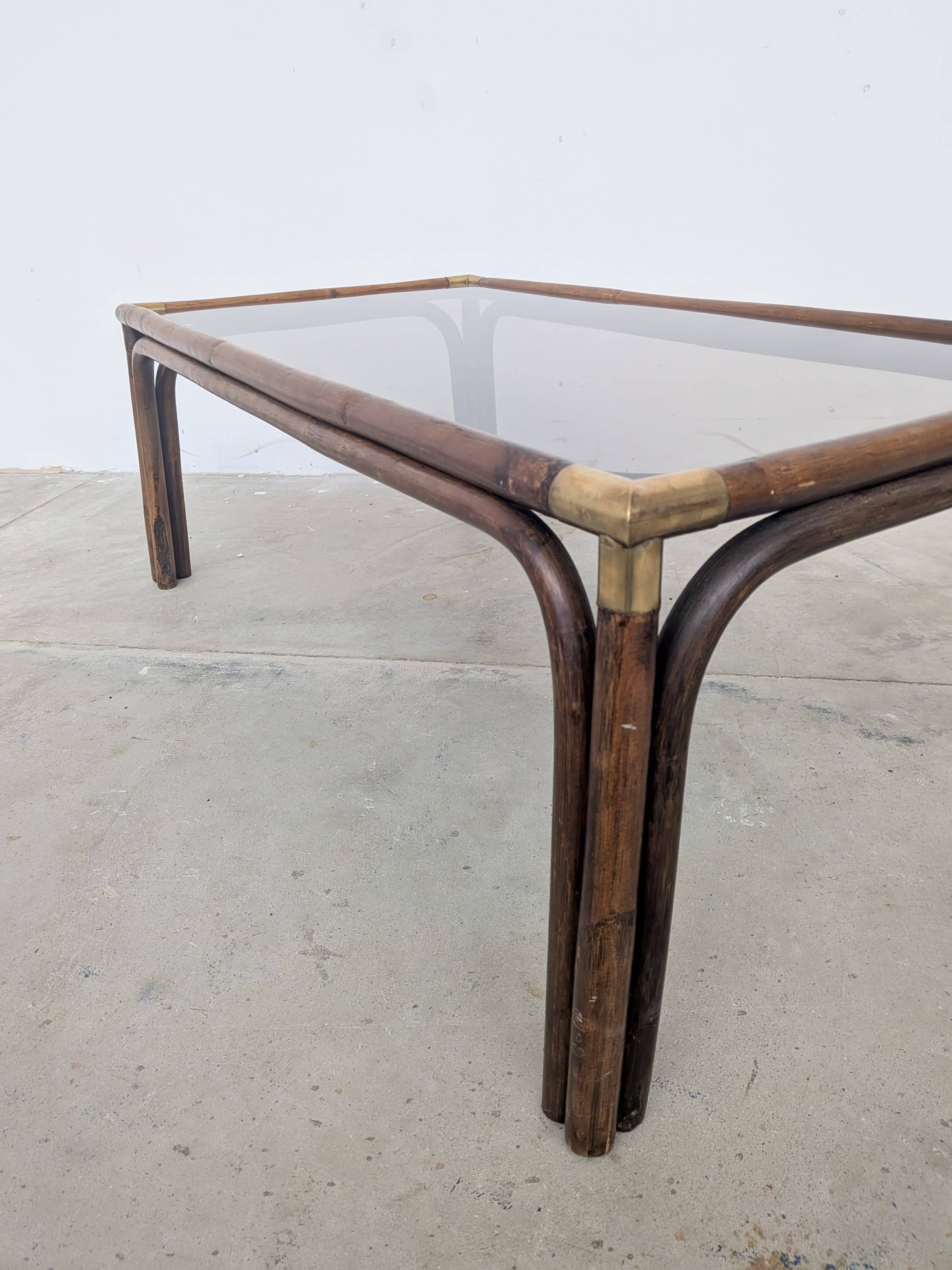 Bamboo and glass coffee table