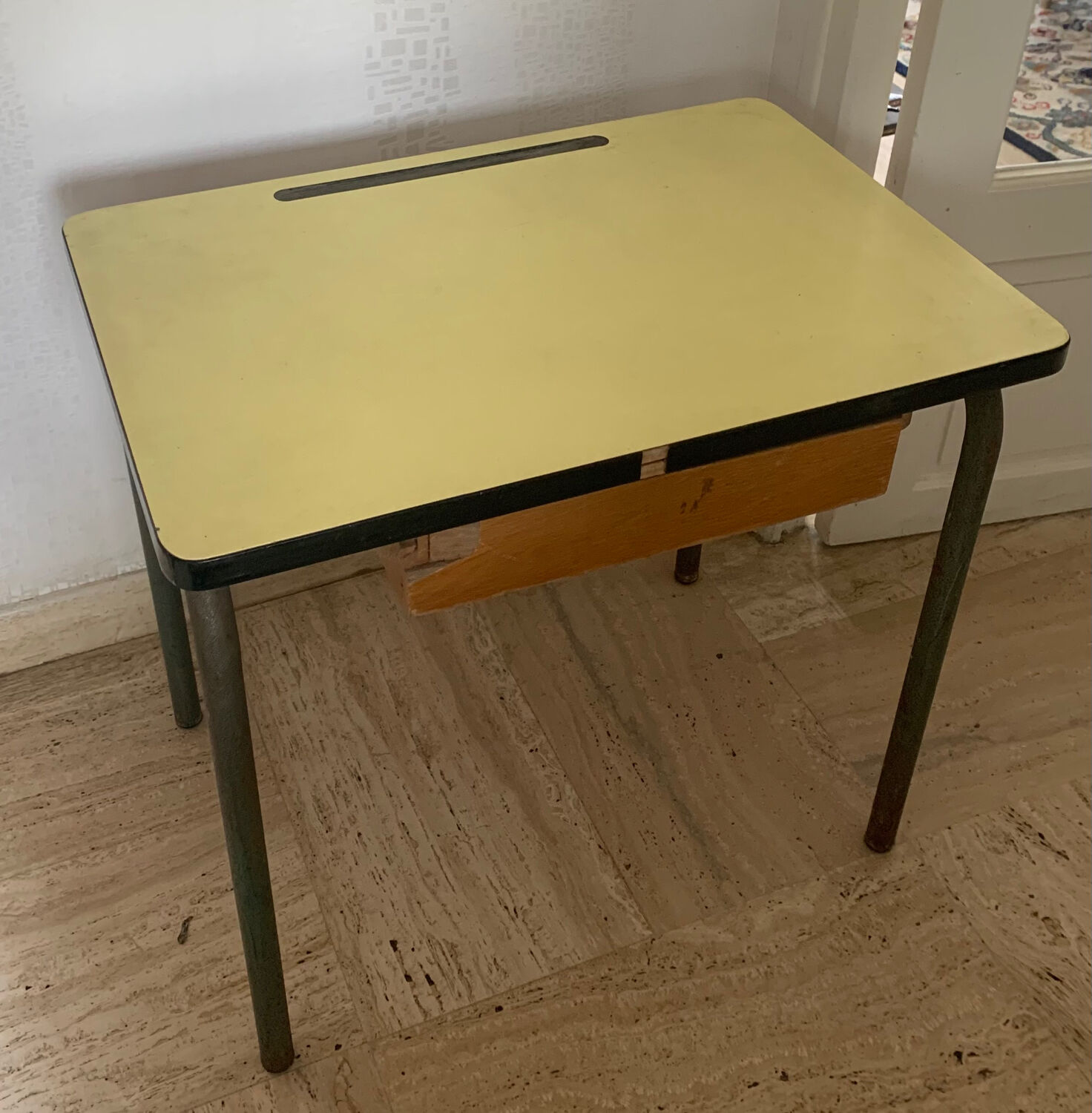 Yellow Formica child school desk