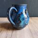 Vintage Blue Stoneware Jug with Grape Cluster Pattern, Ceramic Vase