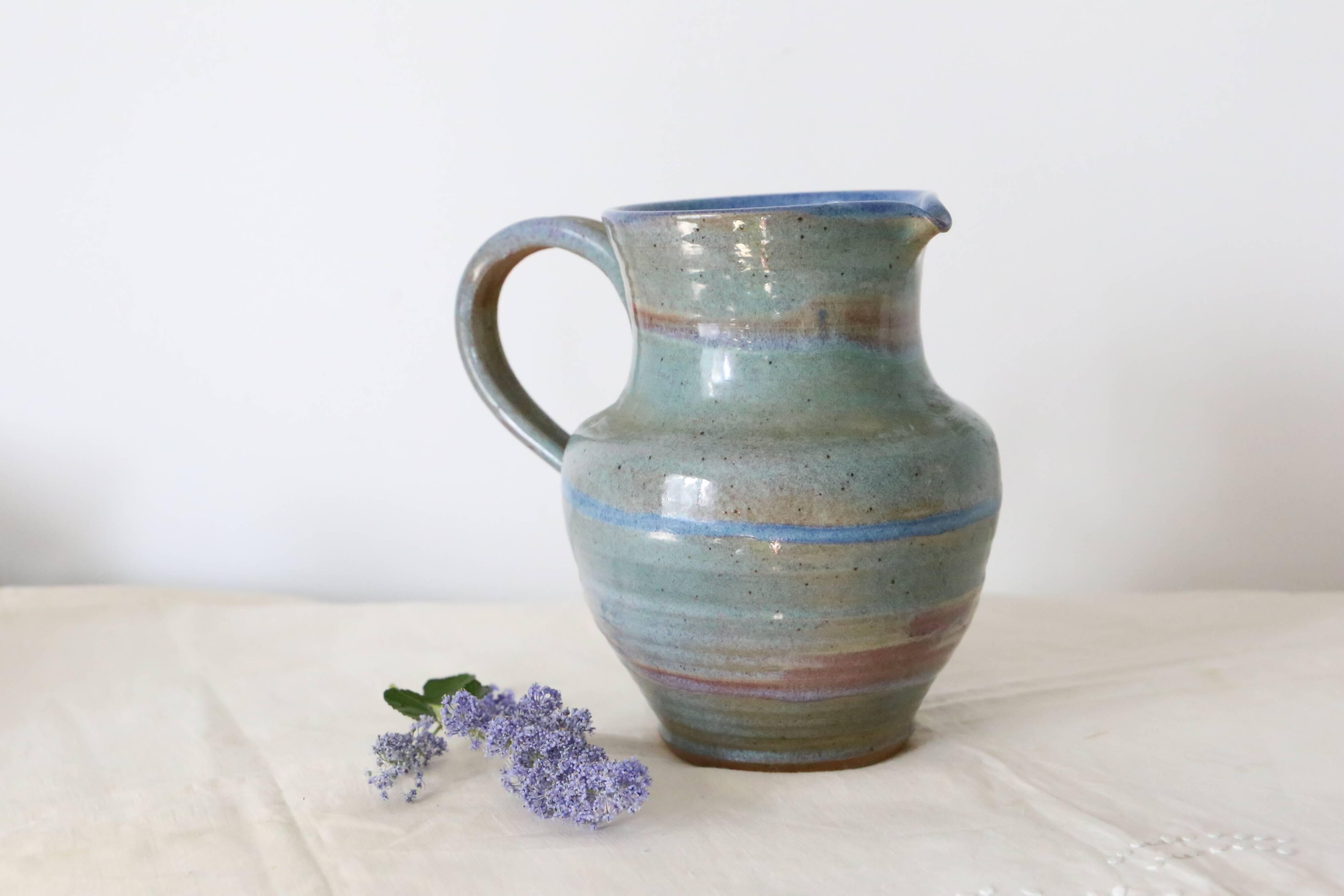 Glazed earth jug, artisanal pottery, rustic, vintage french