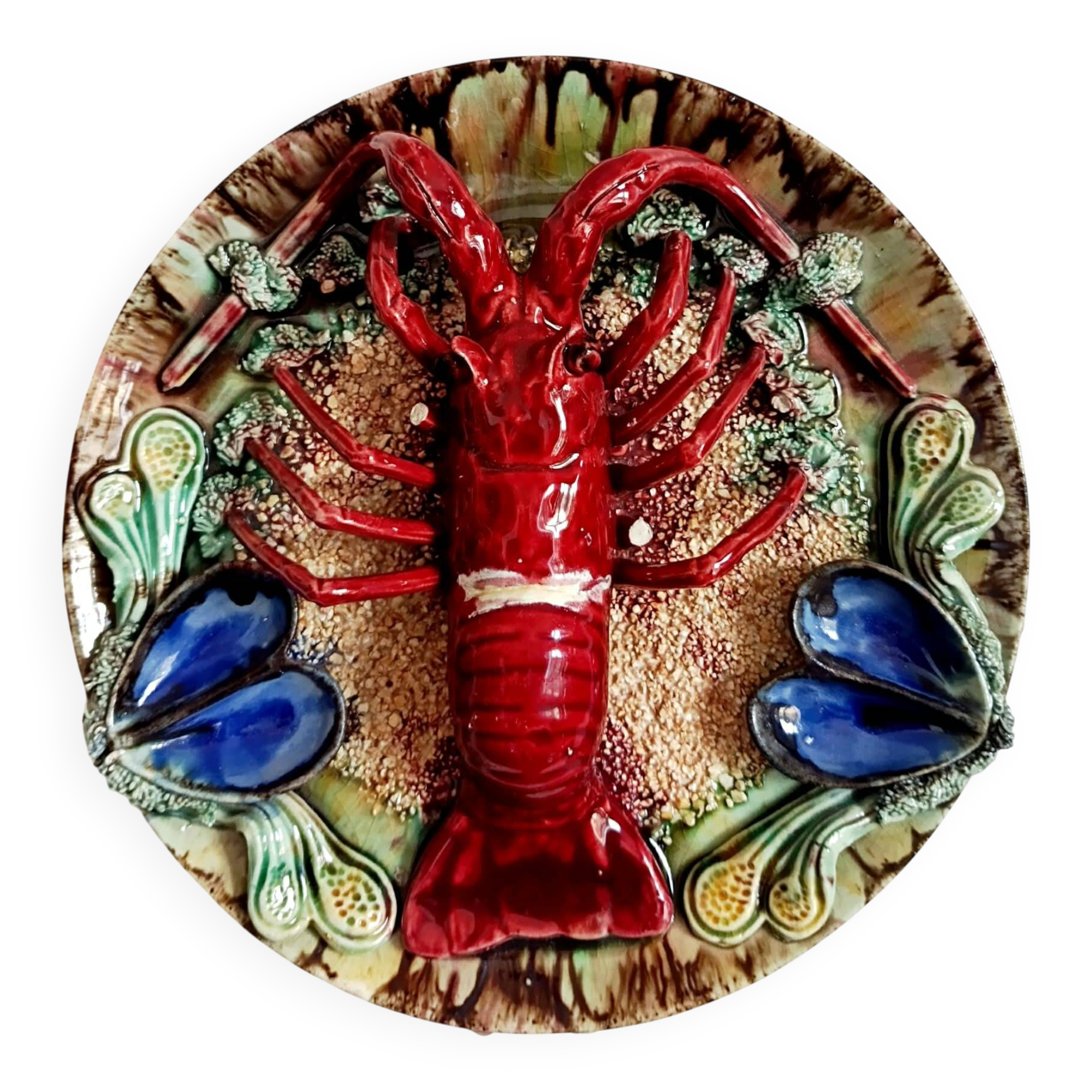 Lobster plate Palissy ceramic