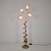 Italian Floor Lamp with Metal Stems, Leaf Details and Murano Glass Flowers