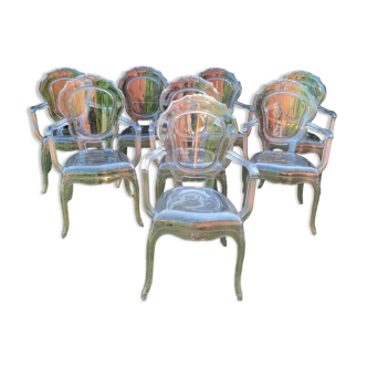 Transparent chairs with armrests