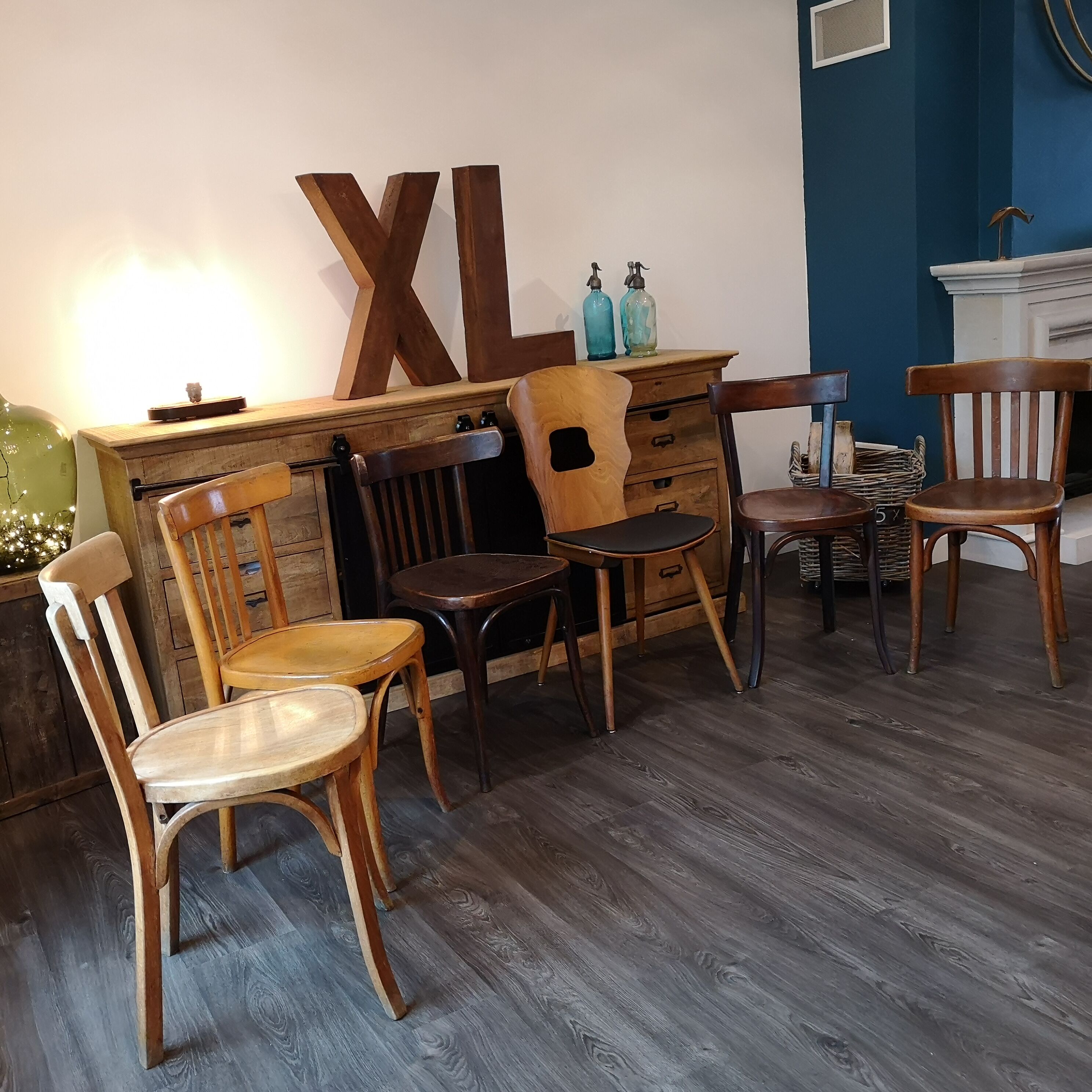 Series of 6 Bistro chairs dismatched Baumann and Fischel