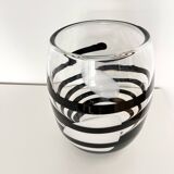 Vintage Kosta Boda Clear & Black Swirl Striped Art Vase, Sweden, 1990s