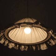 Suspension Emilia, pleated lampshade with frills, olive stripes