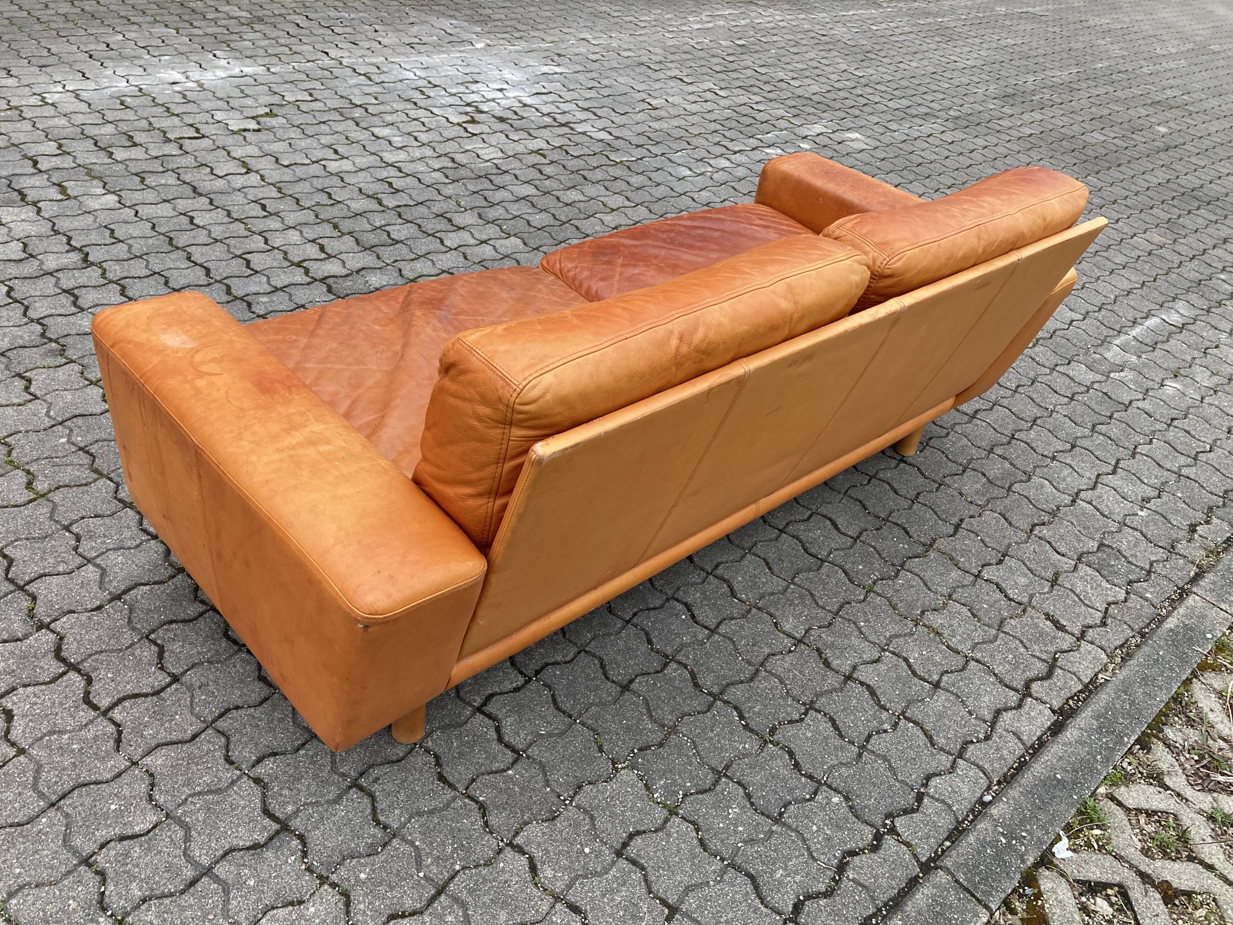 Danish Modern Mid Century Vintage Cognac Leather Sofa