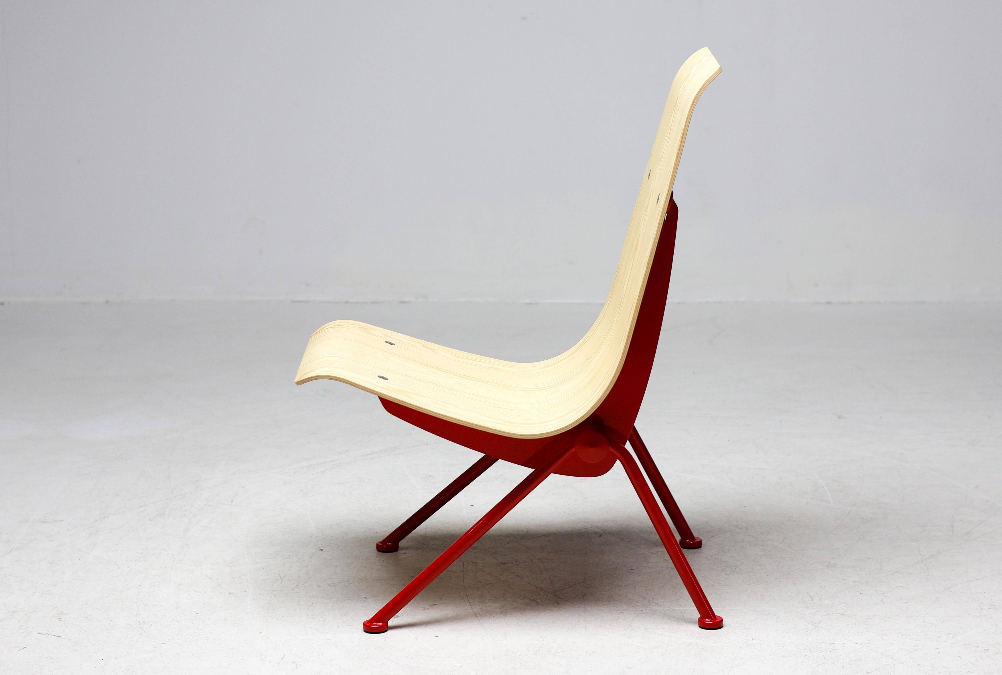 Jean Prouvé "Antoni" chair - Limited edition, red frame / plywood seat