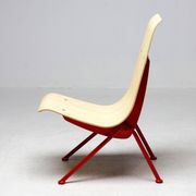 Jean Prouvé "Antoni" chair - Limited edition, red frame / plywood seat