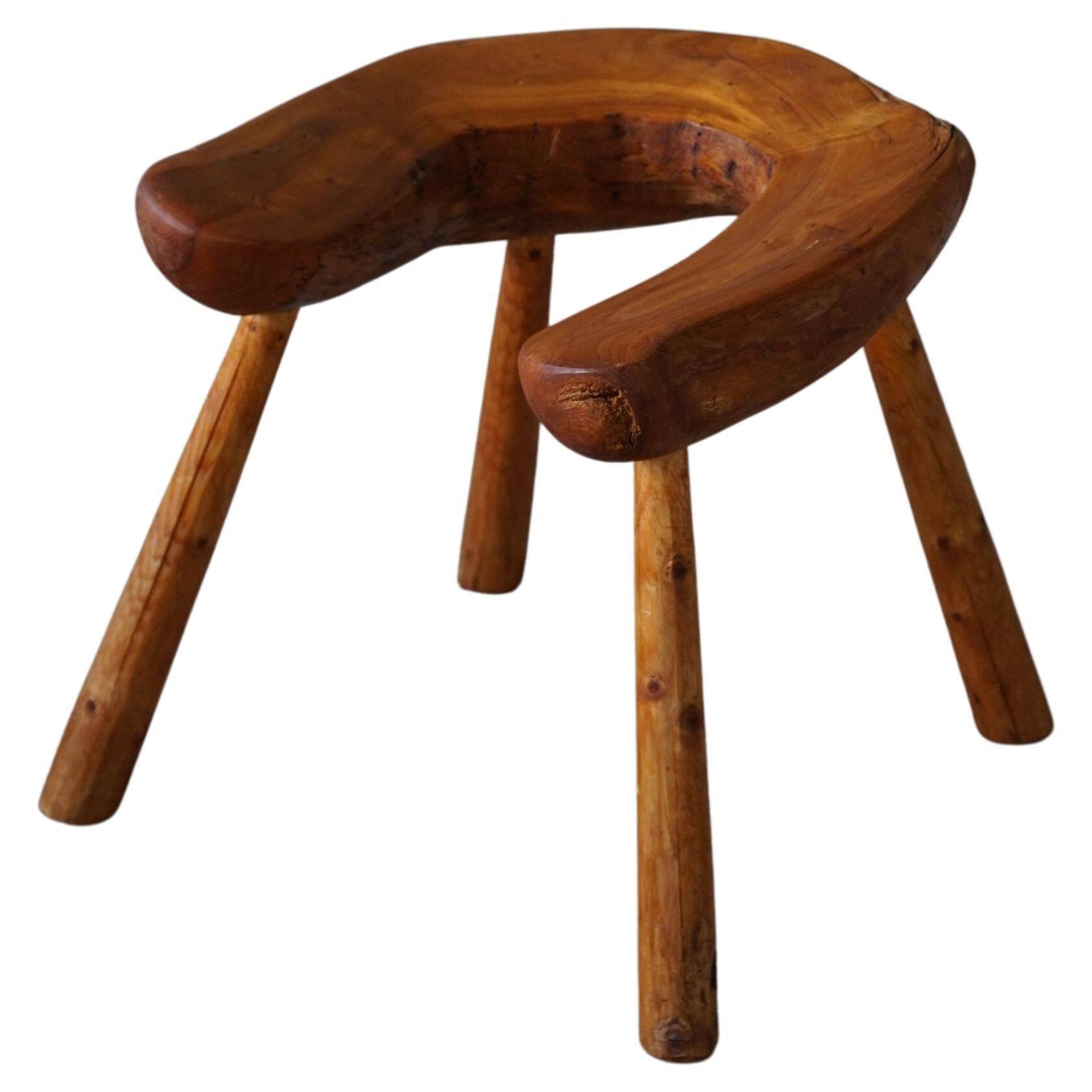 Wabi Sabi stool in solid pine, handmade by a Swedish carpenter, 1950s.