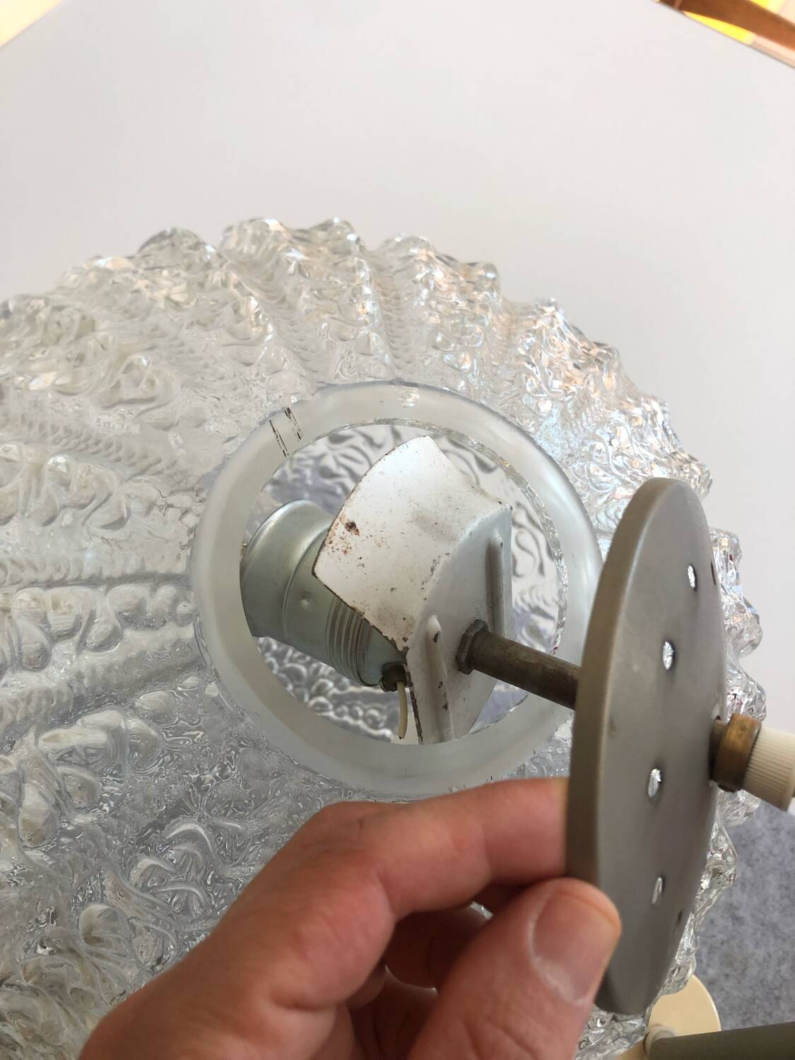Vintage frosted glass pendant light by Dorian Leuchten