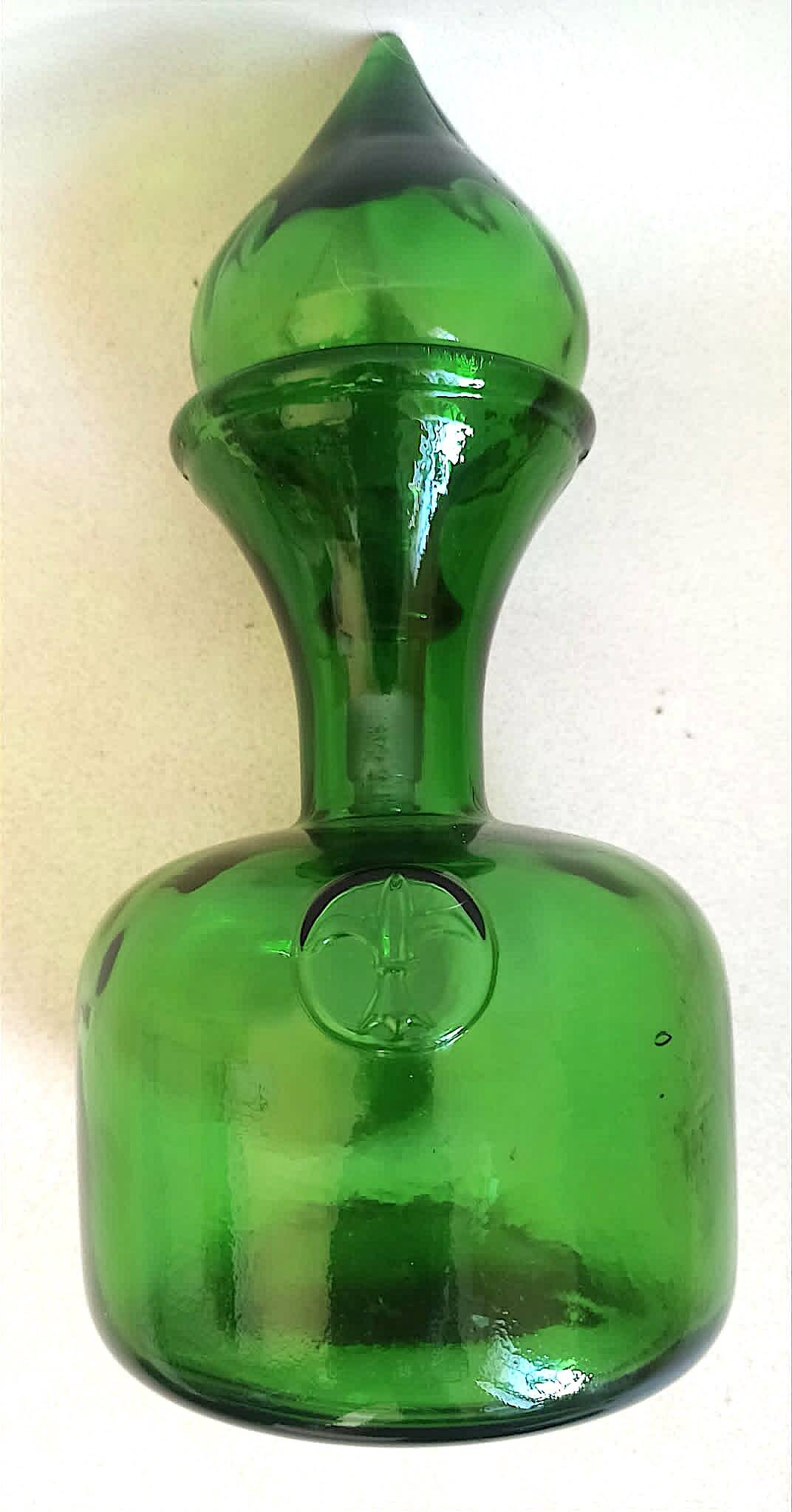 Carafe with stopper Empoli green 1970s Height 27 cm