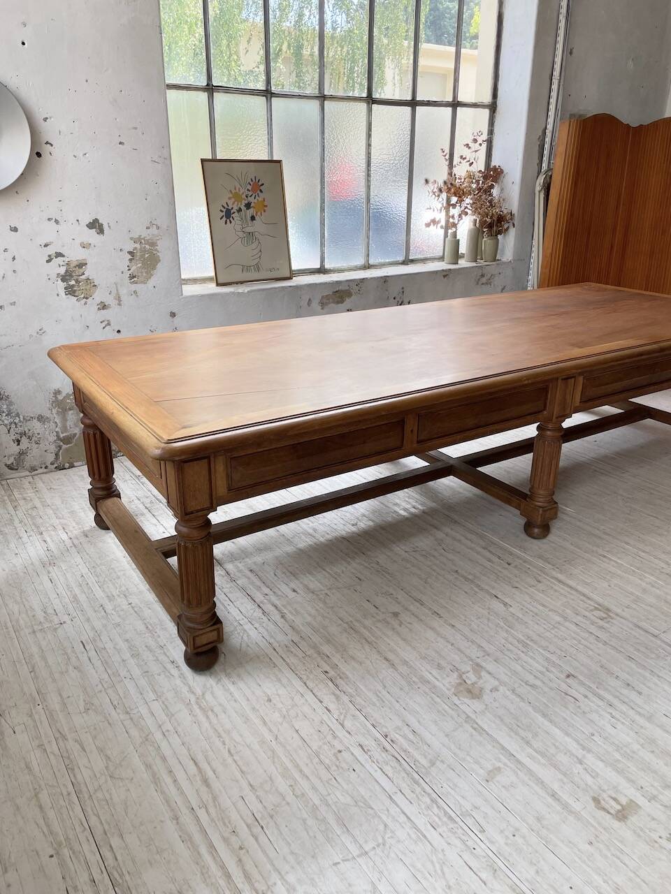 Solid walnut farmhouse castle table 1900 XXL