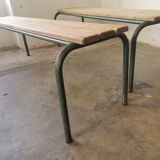 Pair of vintage metal and wood school benches