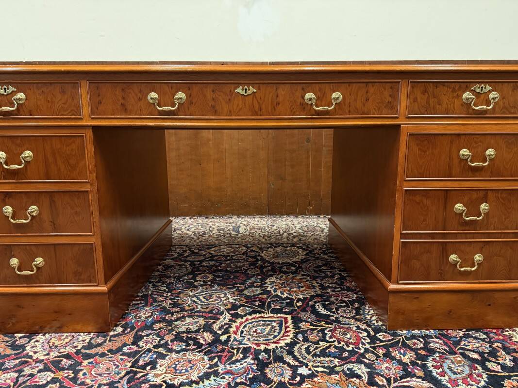 Classic English Desk with Brown Leather