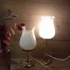 Duo art deco bedside lamps bronze and white glass tulip