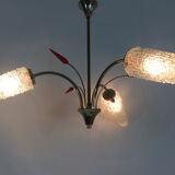 Old 3-branched chandelier, 3 red arrows, brass and diamond glass tubes. Year 60