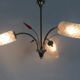 Old 3-branched chandelier, 3 red arrows, brass and diamond glass tubes. Year 60