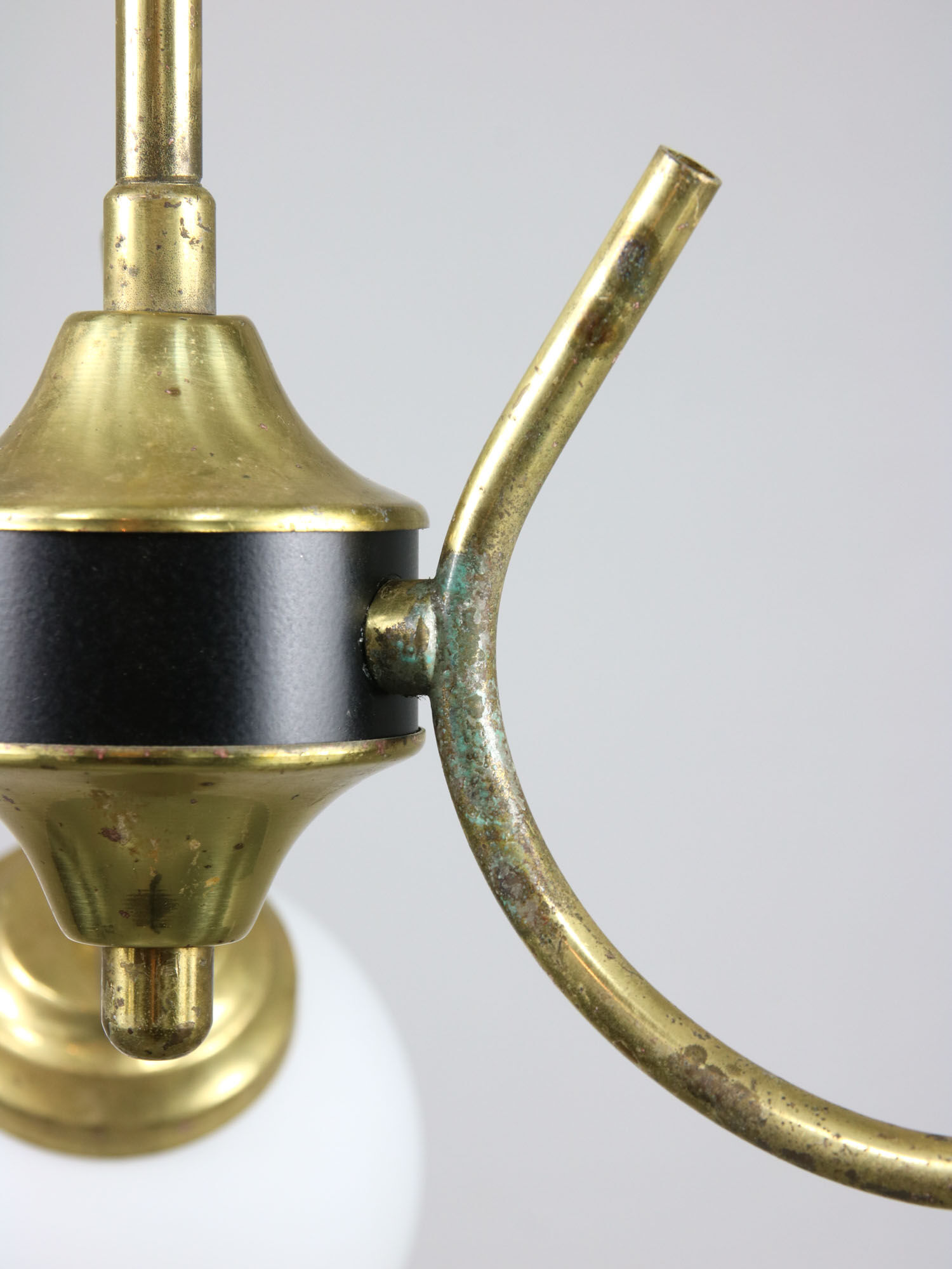 Italian Mid-century Brass and Opaline Glass Chandelier