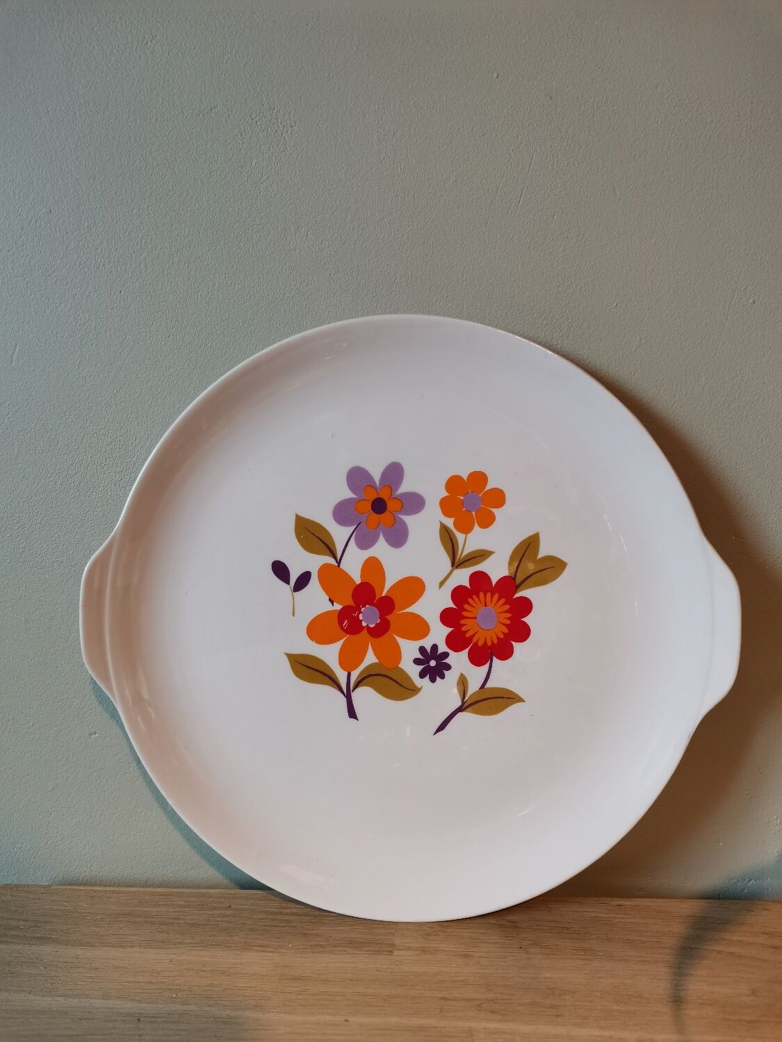 Vintage ear dish silkscreened flower mill of Wolves orchies France