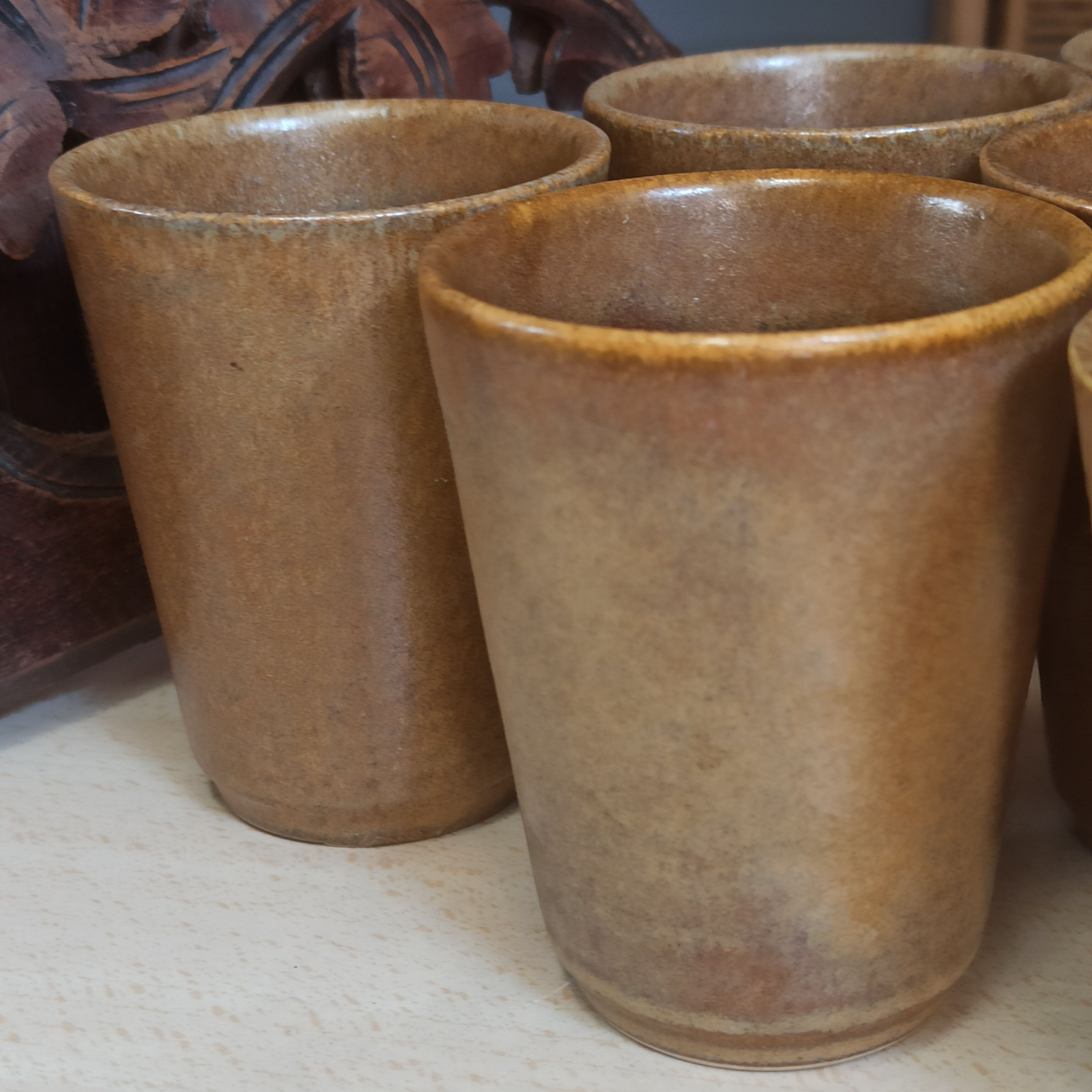 6 Cups cups in vintage Digoin sandstone