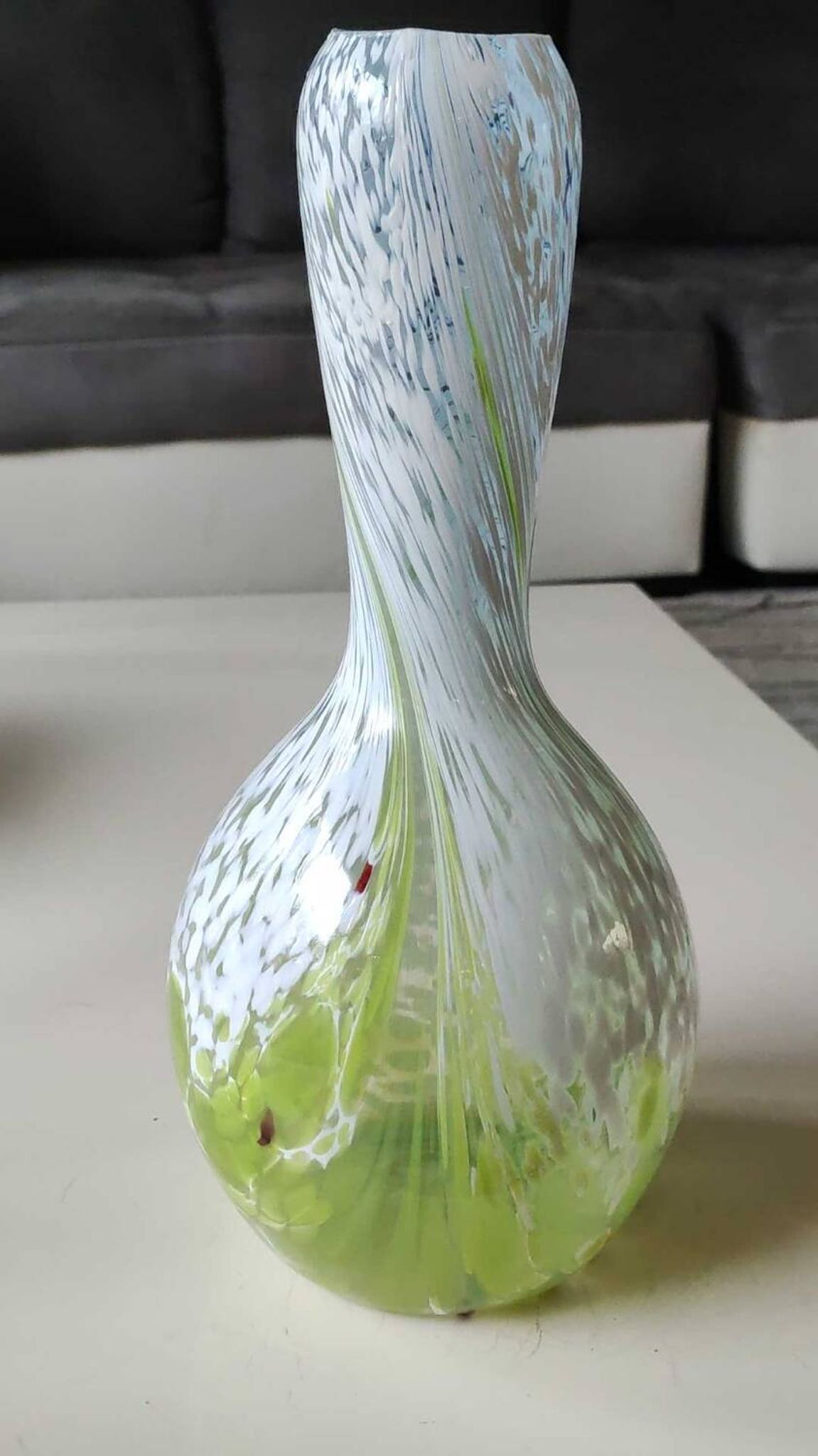 Ball vase/Blown glass. Smoked scroll patterns. Murano style. Height 30 cm