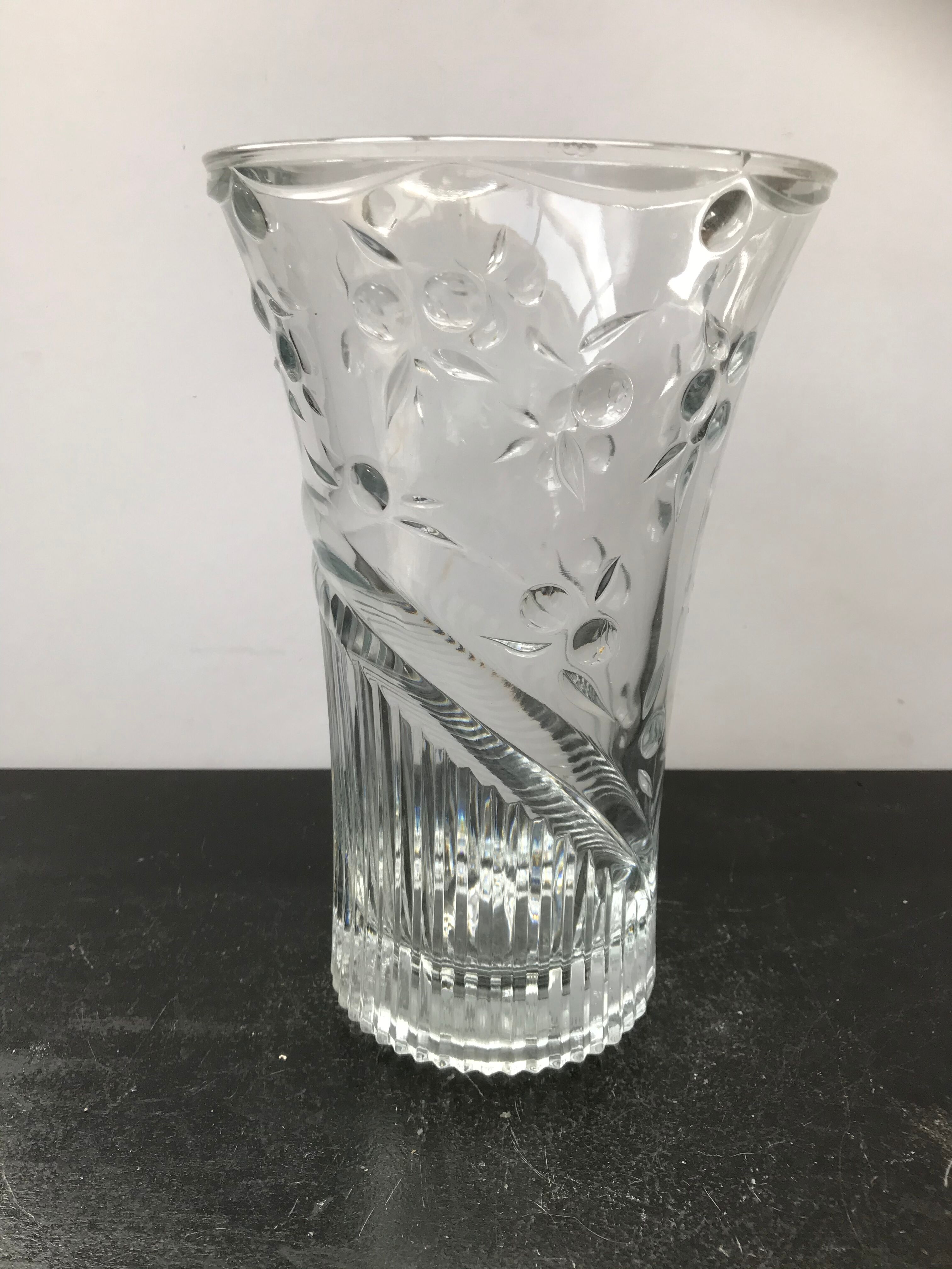 Designer molded glass vase with vintage cherry decor