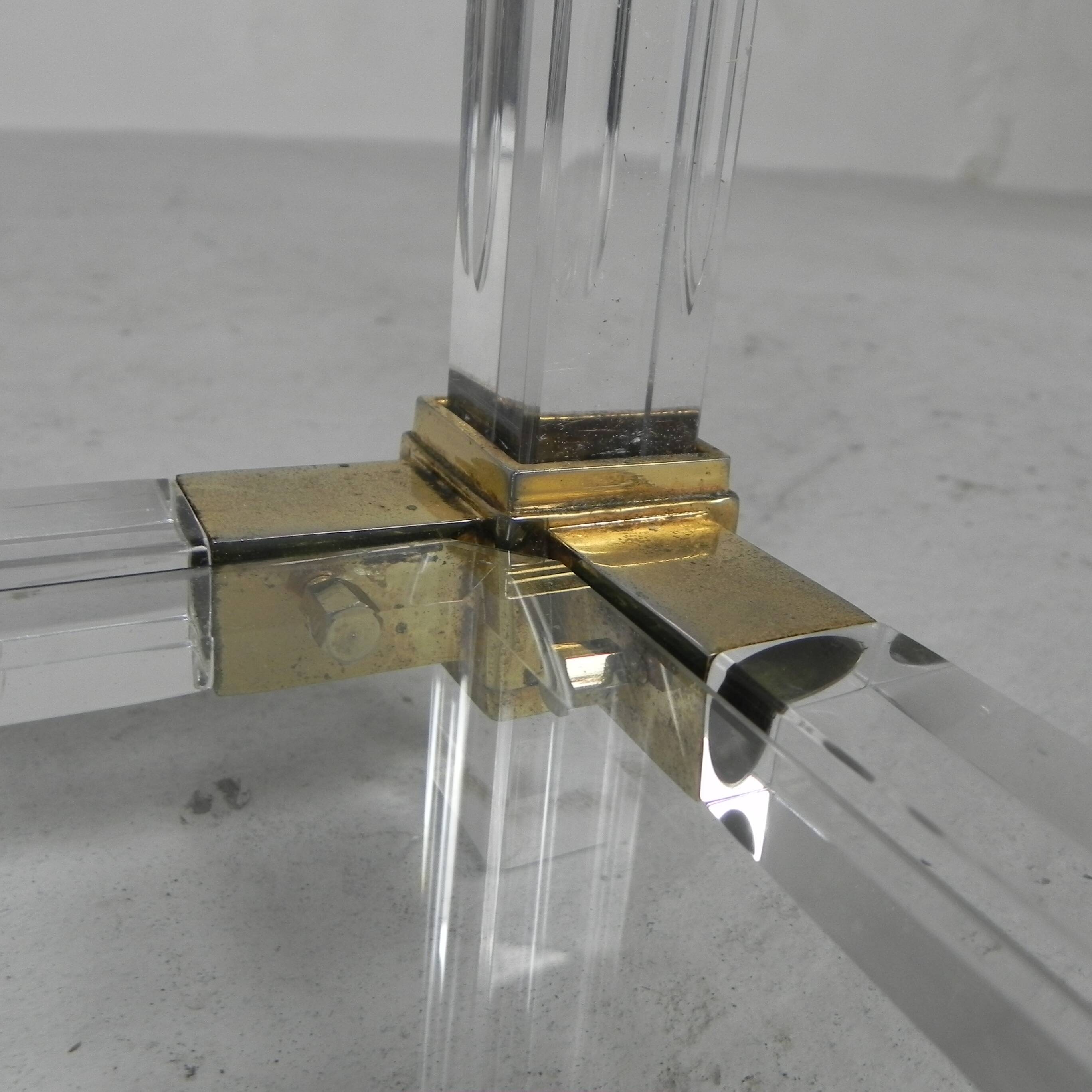 Hollywood Regency coffee table plexiglass, glass, brass, 1970s