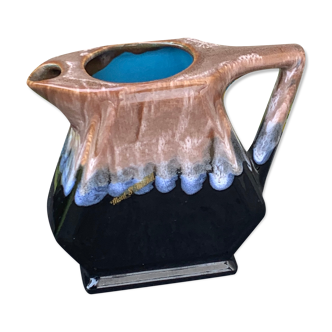 Decanter pitcher in blue and beige glazed ceramic vintage