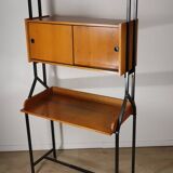 Vintage desk with modular bookcase in wood and metal, 1960