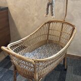 Baby rattan cradle, 1960s