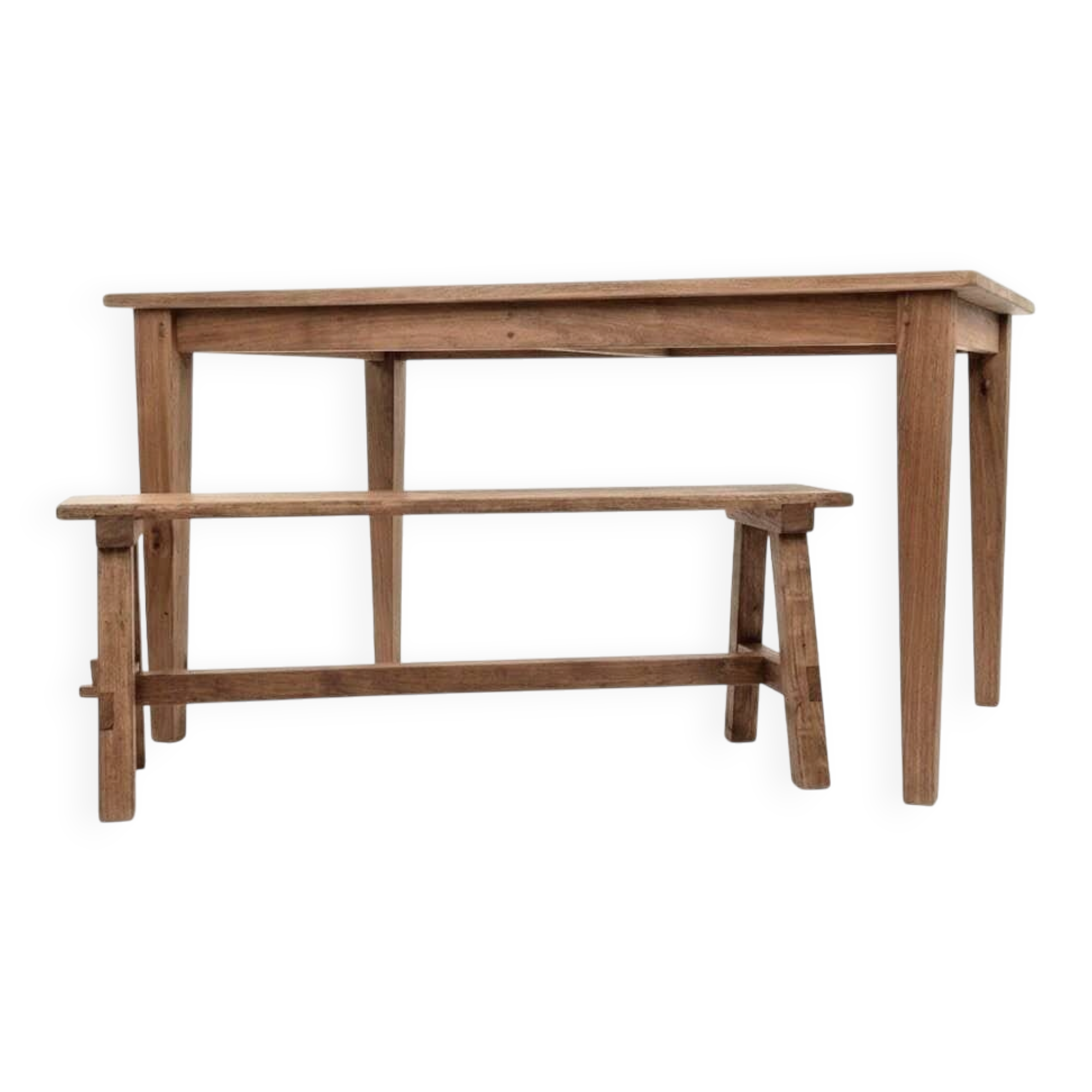 Farm table and bench ("A frame") in solid French oak.