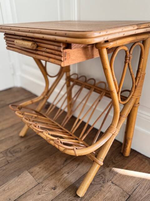 vintage rattan bedside table