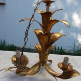 Hans Kogl palm tree chandelier in gilded metal, 3-light palm tree