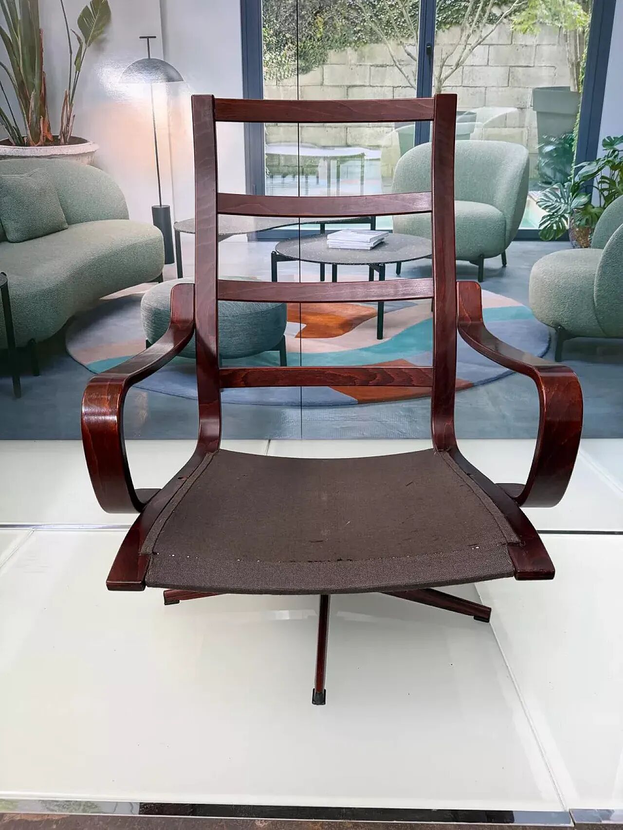 Scandinavian armchair in brown leather