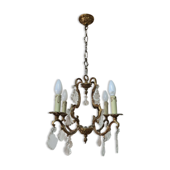 Lustre en bronze et pampilles style Louis XV