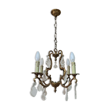 Lustre en bronze et pampilles style Louis XV