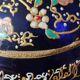 Cobalt blue ball vase/Hand painted floral motifs & raised gold edging