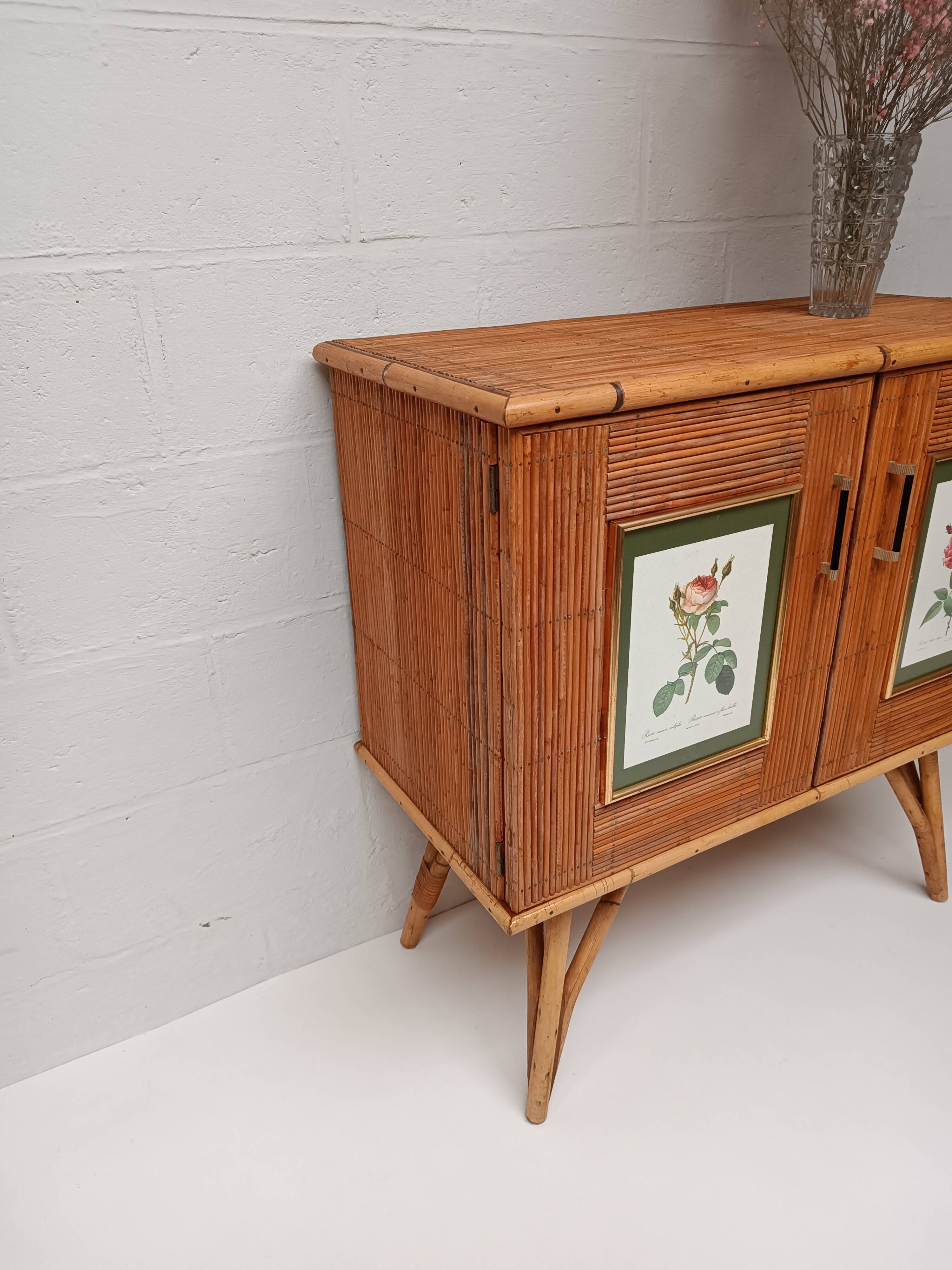 Buffet bambou refendu et rotin années 50/60