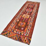 3x10 Burgundy & Orange Vintage Kilim Runner Rug, 104x317Cm