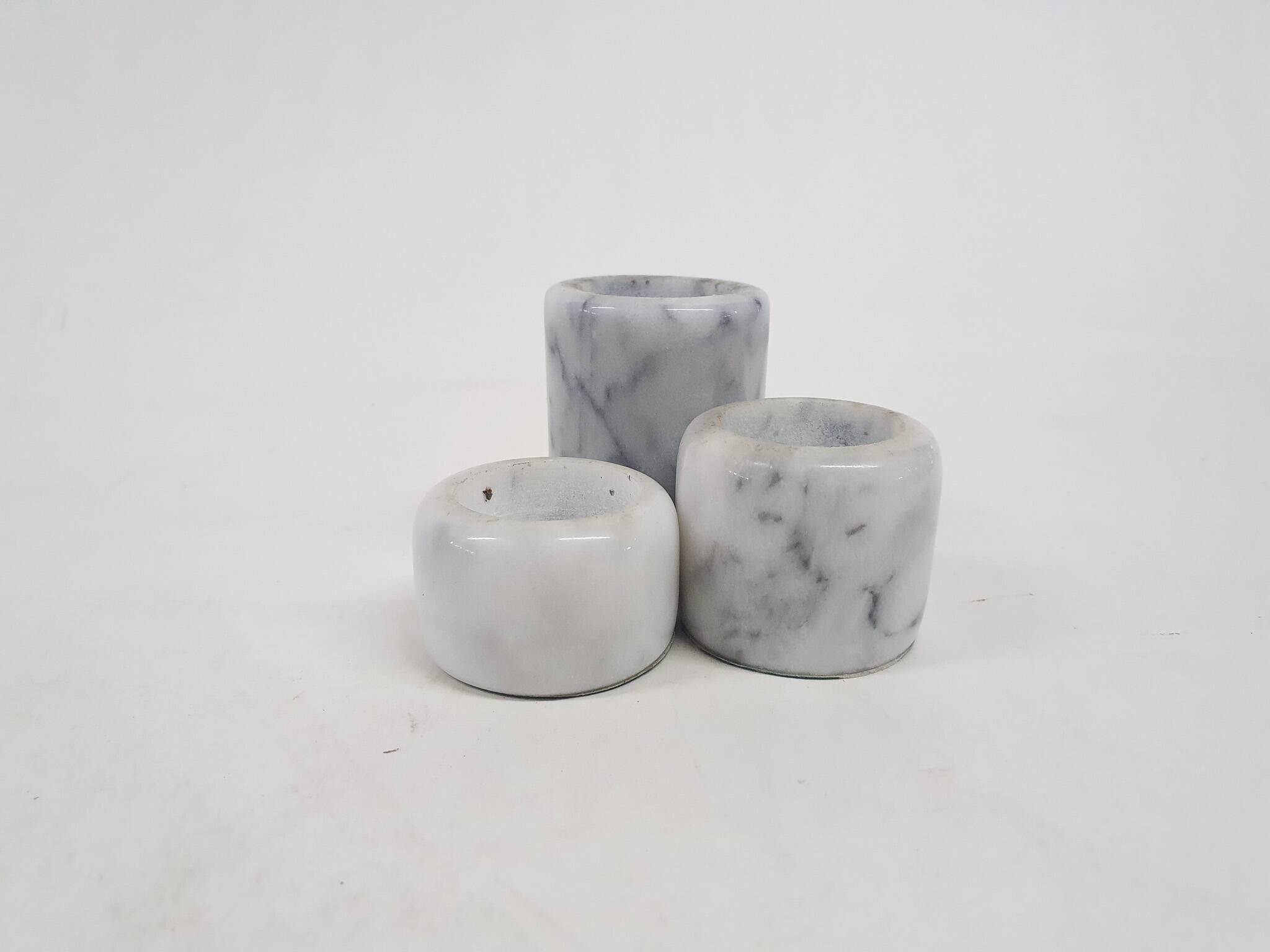 Set of three marble candle sticks, Italy 1970's