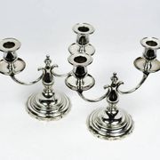 Pair of candlesticks | antique two-armed candelabra in silver-plated metal