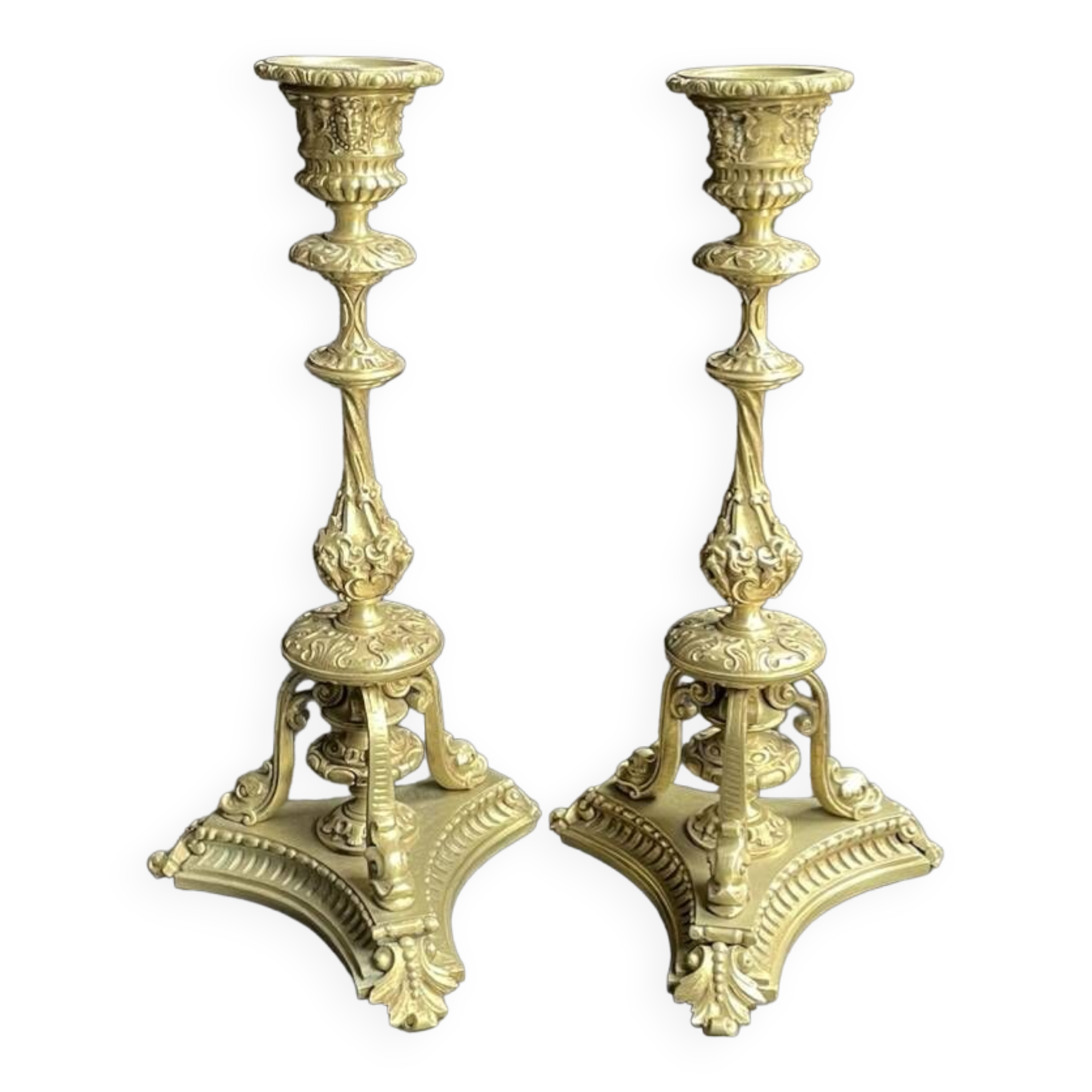 Pair of 19th century candlesticks – Gilt bronze